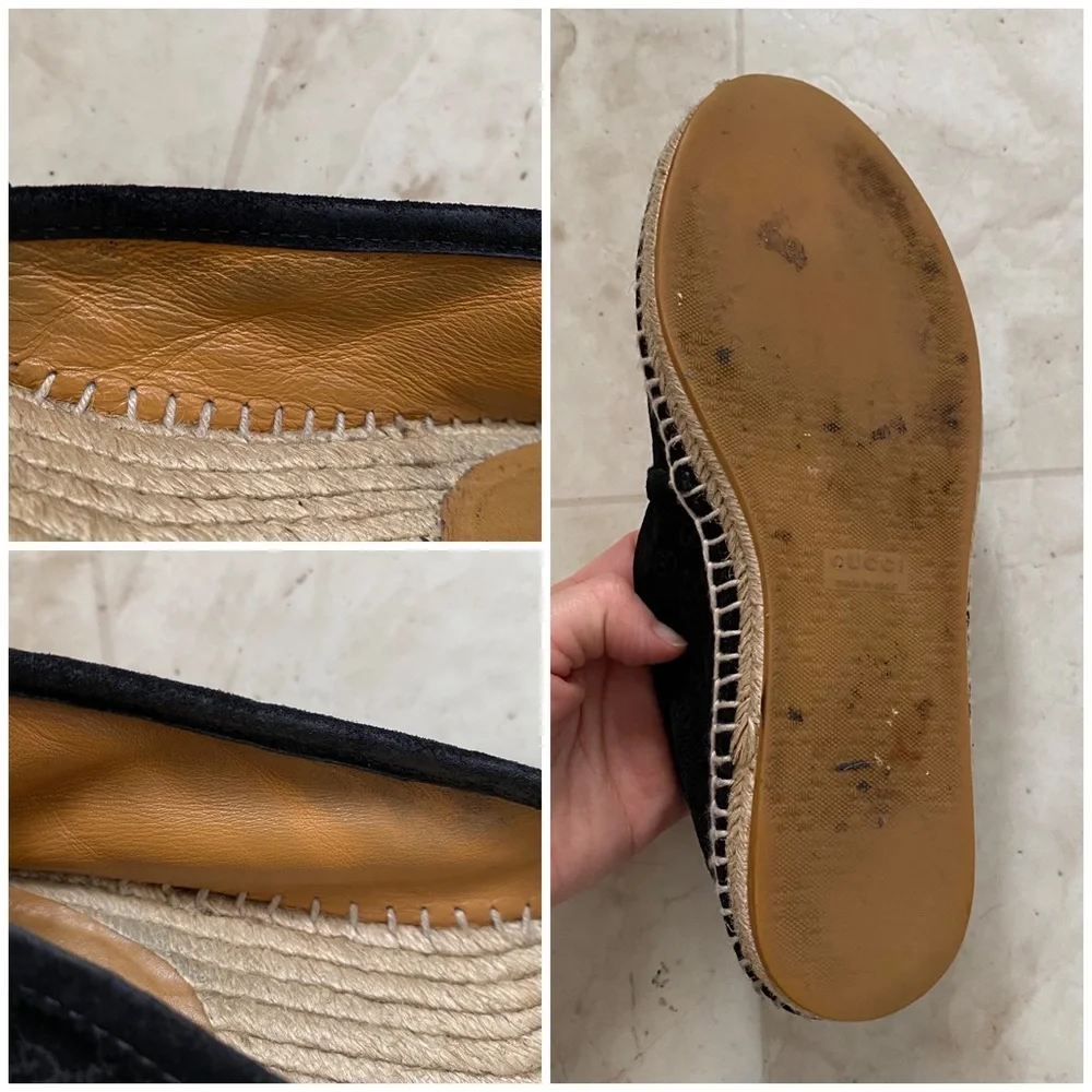 Gucci Micro Guccissima GG Monogram Black Suede Espadrilles Flats Size 6.5/36.5